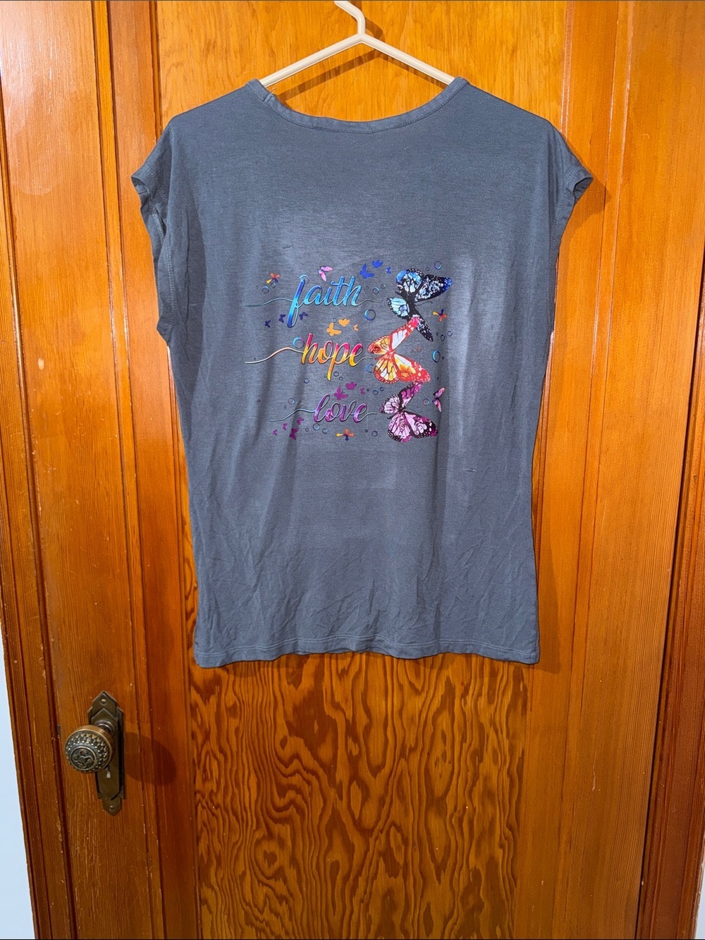 Apt. 9 Charcoal Long Sleeve Tee with Colorful Butterfly Script